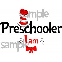 Preschooler I am iron on transfer, Cat in the Hat iron on transfer for Preschooler, (1s)